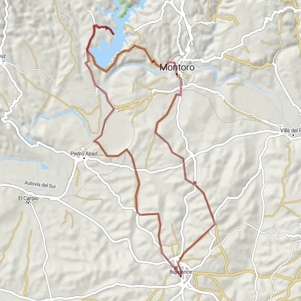 Miniatura della mappa di ispirazione al ciclismo "Percorso gravel da Bujalance a Montoro" nella regione di Andalucía, Spain. Generata da Tarmacs.app, pianificatore di rotte ciclistiche