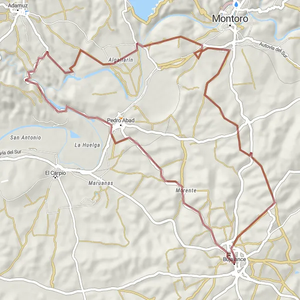 Miniatura della mappa di ispirazione al ciclismo "Giro in bicicletta su sterrato di Bujalance e dintorni" nella regione di Andalucía, Spain. Generata da Tarmacs.app, pianificatore di rotte ciclistiche