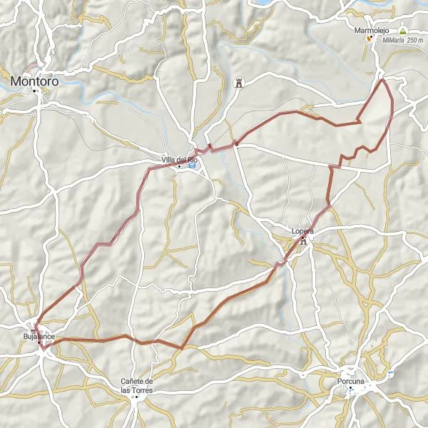 Miniatura della mappa di ispirazione al ciclismo "Percorso in bicicletta su sterrato di Bujalance" nella regione di Andalucía, Spain. Generata da Tarmacs.app, pianificatore di rotte ciclistiche