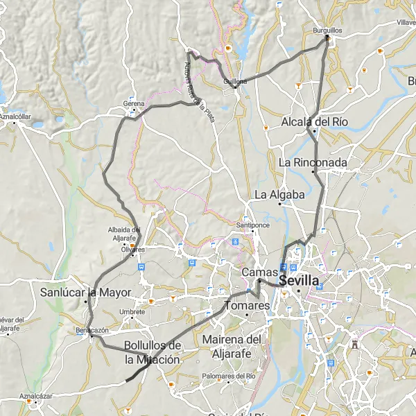 Miniature de la carte de l'inspiration cycliste "La route des châteaux andalous" dans la Andalucía, Spain. Générée par le planificateur d'itinéraire cycliste Tarmacs.app