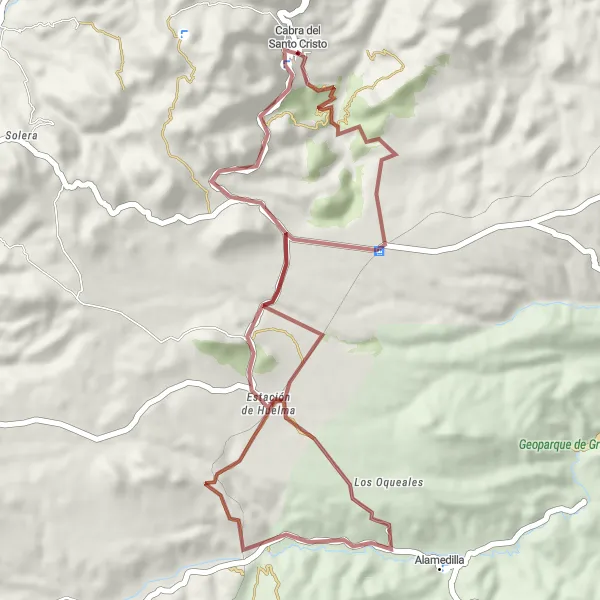 Map miniature of "Gravel Adventure" cycling inspiration in Andalucía, Spain. Generated by Tarmacs.app cycling route planner