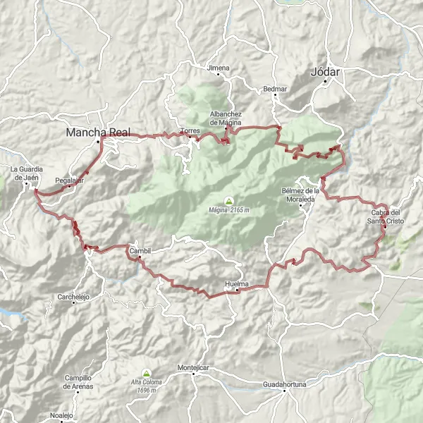 Miniatura mapy "Trasa Rowerowa Gravel w pobliżu Cabra del Santo Cristo" - trasy rowerowej w Andalucía, Spain. Wygenerowane przez planer tras rowerowych Tarmacs.app