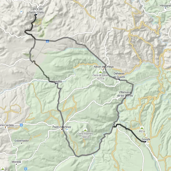 Miniatua del mapa de inspiración ciclista "Ruta Escénica de Cabra del Santo Cristo a Alamedilla" en Andalucía, Spain. Generado por Tarmacs.app planificador de rutas ciclistas