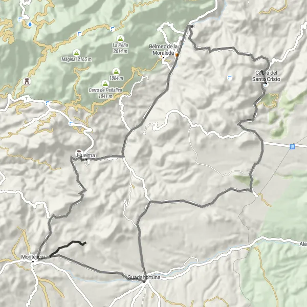 Map miniature of "Guadahortuna and Huelma Loop" cycling inspiration in Andalucía, Spain. Generated by Tarmacs.app cycling route planner