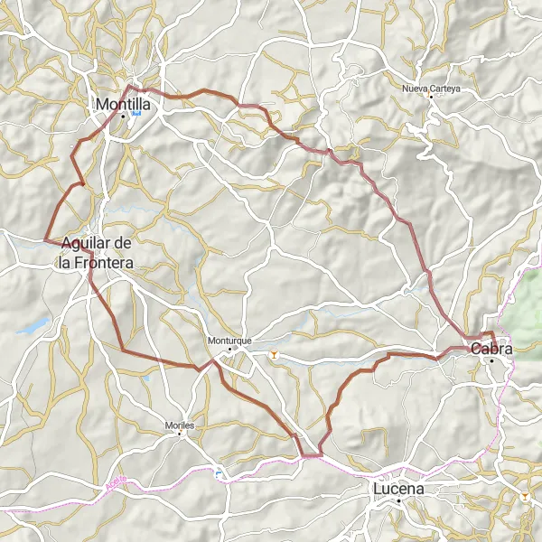 Miniatura della mappa di ispirazione al ciclismo "Gravel tour tra Cabra e Castillo de Montilla" nella regione di Andalucía, Spain. Generata da Tarmacs.app, pianificatore di rotte ciclistiche