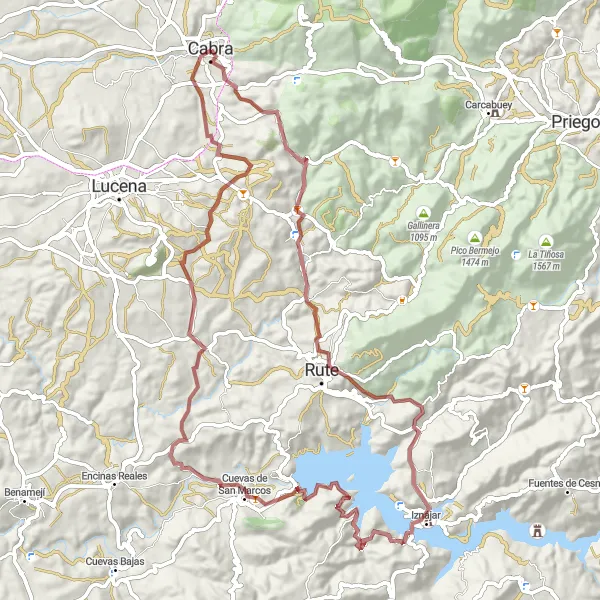 Miniatura mapy "Trasa rowerowa przez Rute i Iznájar" - trasy rowerowej w Andalucía, Spain. Wygenerowane przez planer tras rowerowych Tarmacs.app