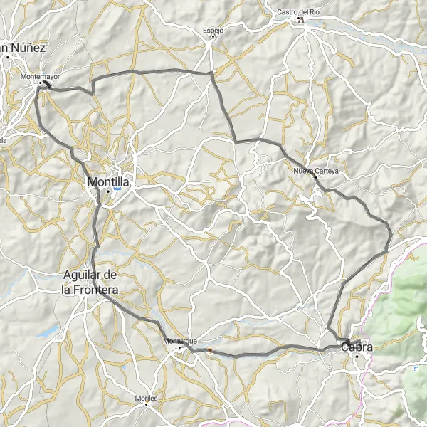 Miniatuurkaart van de fietsinspiratie "Wegroute van Cabra naar Castillo de los Condes de Cabra" in Andalucía, Spain. Gemaakt door de Tarmacs.app fietsrouteplanner