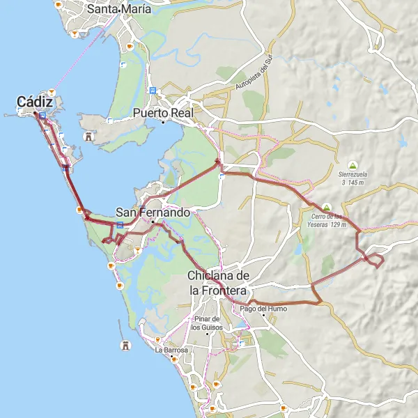 Karten-Miniaturansicht der Radinspiration "Gravelroute mit 82 km und 408 m Anstieg in Andalucía" in Andalucía, Spain. Erstellt vom Tarmacs.app-Routenplaner für Radtouren