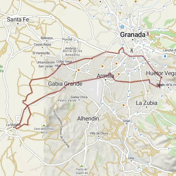 Karten-Miniaturansicht der Radinspiration "Rundfahrradroute um Cájar - Schotterweg" in Andalucía, Spain. Erstellt vom Tarmacs.app-Routenplaner für Radtouren