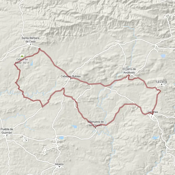 Miniature de la carte de l'inspiration cycliste "Boucle de 100 km à travers la campagne andalouse" dans la Andalucía, Spain. Générée par le planificateur d'itinéraire cycliste Tarmacs.app