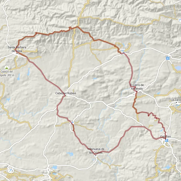 Miniature de la carte de l'inspiration cycliste "Itinéraire de 100 km à découvrir près de Calañas" dans la Andalucía, Spain. Générée par le planificateur d'itinéraire cycliste Tarmacs.app