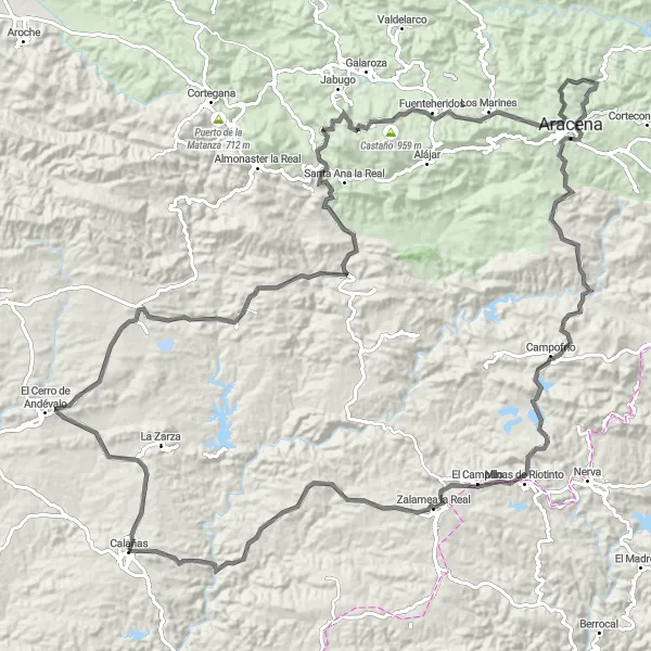 Miniature de la carte de l'inspiration cycliste "La grande boucle de l'Andalousie" dans la Andalucía, Spain. Générée par le planificateur d'itinéraire cycliste Tarmacs.app