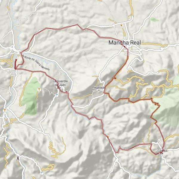 Miniaturní mapa "Poznávací cesta po okrajích Jaénského kraje" inspirace pro cyklisty v oblasti Andalucía, Spain. Vytvořeno pomocí plánovače tras Tarmacs.app