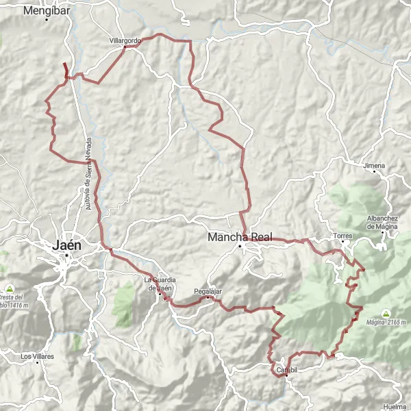 Miniaturní mapa "Gravelový výlet k hradu Cambil" inspirace pro cyklisty v oblasti Andalucía, Spain. Vytvořeno pomocí plánovače tras Tarmacs.app
