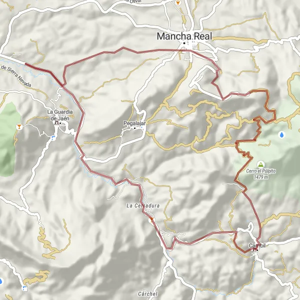 Miniatura mapy "Wycieczka gravelowa z La Cerradura do Mojón Blanco" - trasy rowerowej w Andalucía, Spain. Wygenerowane przez planer tras rowerowych Tarmacs.app