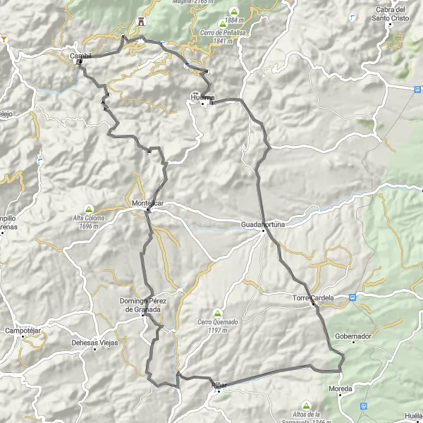 Miniaturekort af cykelinspirationen "Rute med landevejscykling fra Cambil til Montejícar" i Andalucía, Spain. Genereret af Tarmacs.app cykelruteplanlægger