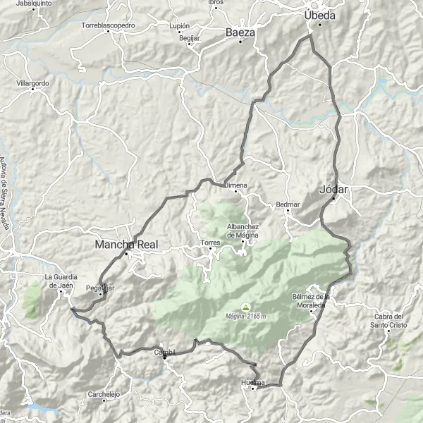 Miniatura mapy "Trasa z Cambil przez Huelma i Mancha Real" - trasy rowerowej w Andalucía, Spain. Wygenerowane przez planer tras rowerowych Tarmacs.app