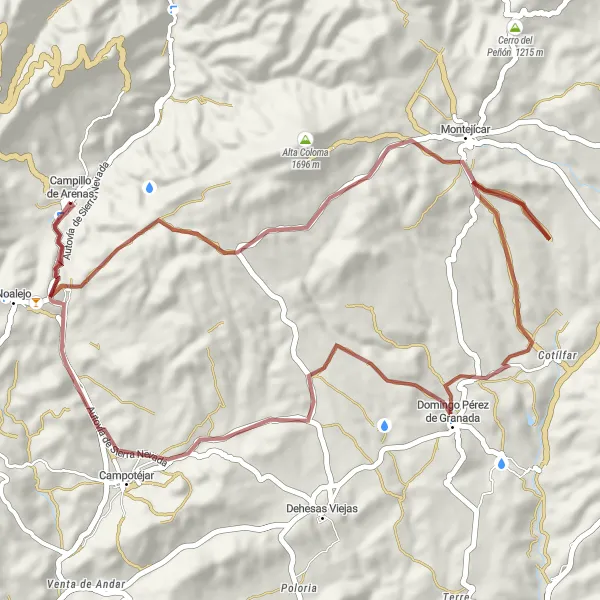 Miniaturní mapa "57 km štěrk" inspirace pro cyklisty v oblasti Andalucía, Spain. Vytvořeno pomocí plánovače tras Tarmacs.app