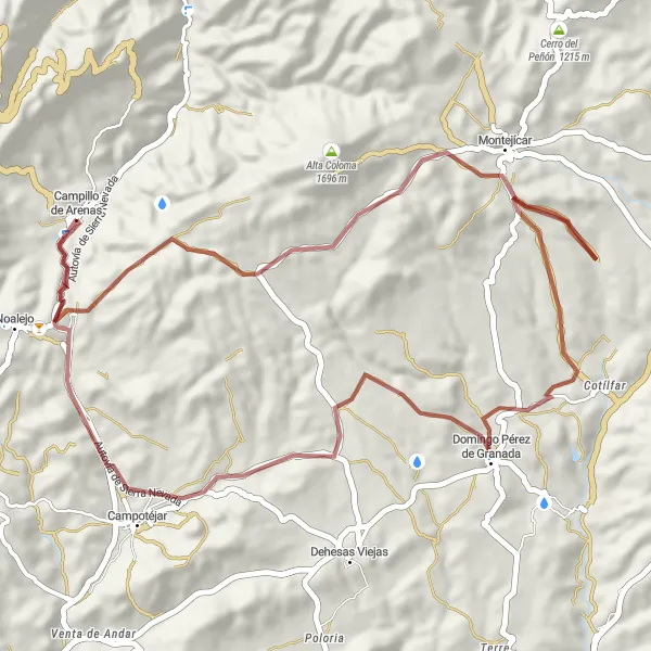 Map miniature of "Off the Beaten Path: Gravel Adventure" cycling inspiration in Andalucía, Spain. Generated by Tarmacs.app cycling route planner