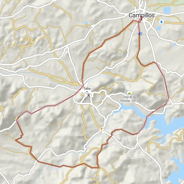 Miniatura mapy "Ekscytująca trasa gravel z Campillos do Teba" - trasy rowerowej w Andalucía, Spain. Wygenerowane przez planer tras rowerowych Tarmacs.app