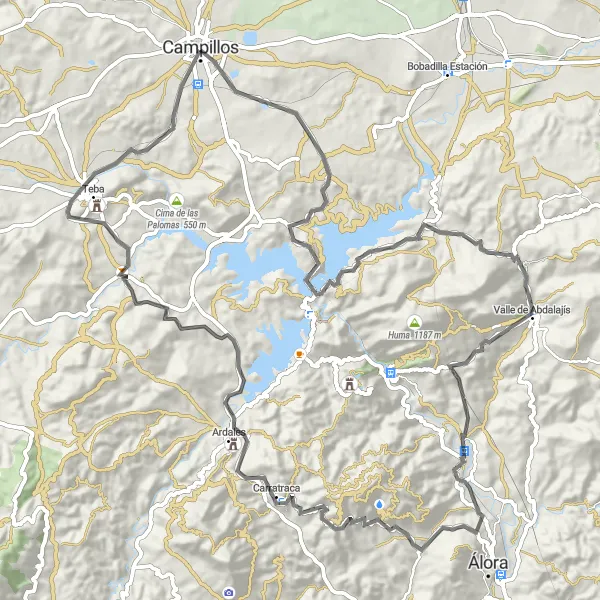 Miniatura mapy "Wyzwanie podczas jazdy szosą" - trasy rowerowej w Andalucía, Spain. Wygenerowane przez planer tras rowerowych Tarmacs.app