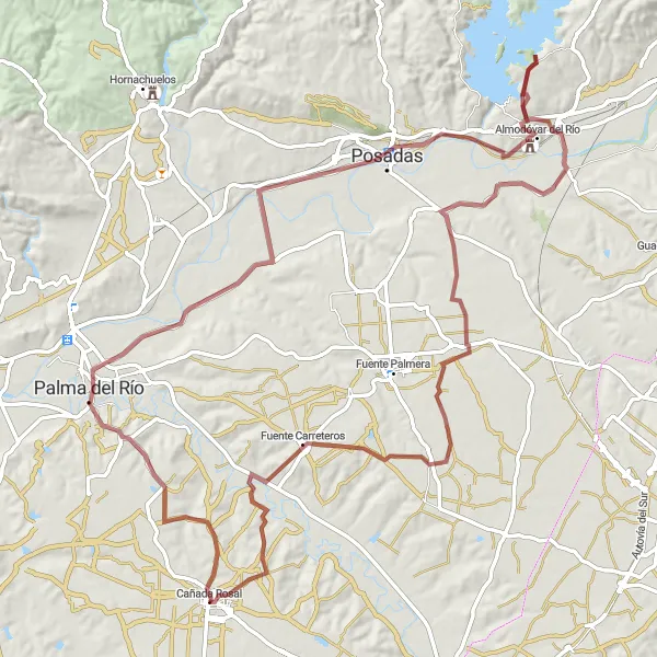 Miniatura mapy "Trasa gravelowa przez Almodóvar del Río" - trasy rowerowej w Andalucía, Spain. Wygenerowane przez planer tras rowerowych Tarmacs.app