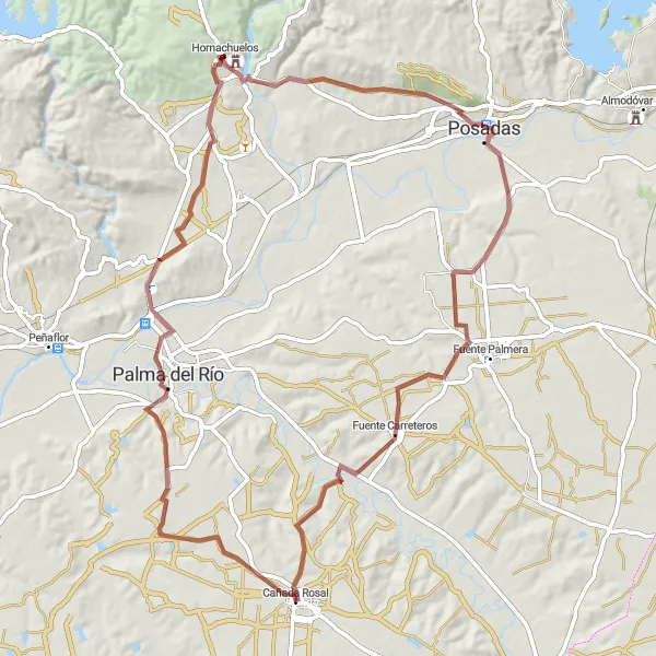 Miniatuurkaart van de fietsinspiratie "Gravelroute naar Mirador del Paseo de Blas Infante" in Andalucía, Spain. Gemaakt door de Tarmacs.app fietsrouteplanner