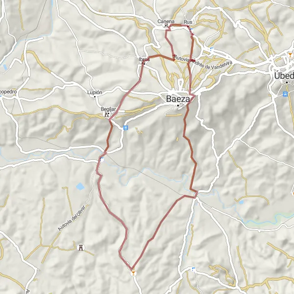 Miniatuurkaart van de fietsinspiratie "Gravelroute naar Canena met stops in Baeza en Ibros" in Andalucía, Spain. Gemaakt door de Tarmacs.app fietsrouteplanner