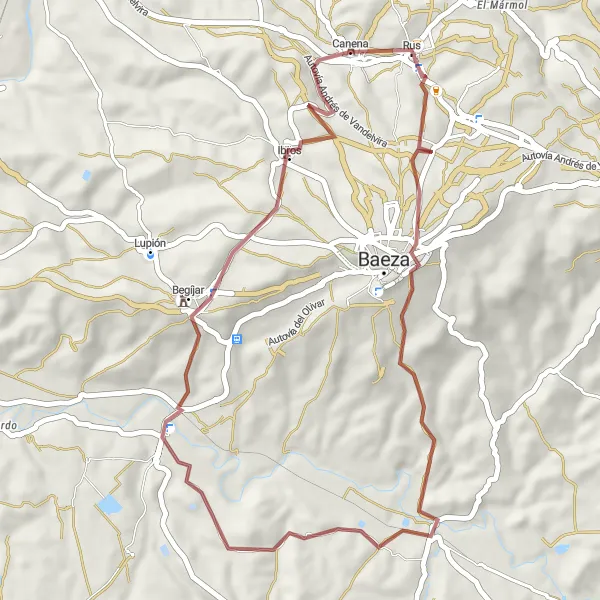 Miniatuurkaart van de fietsinspiratie "Gravelroute rond Canena via Baeza en Ibros" in Andalucía, Spain. Gemaakt door de Tarmacs.app fietsrouteplanner