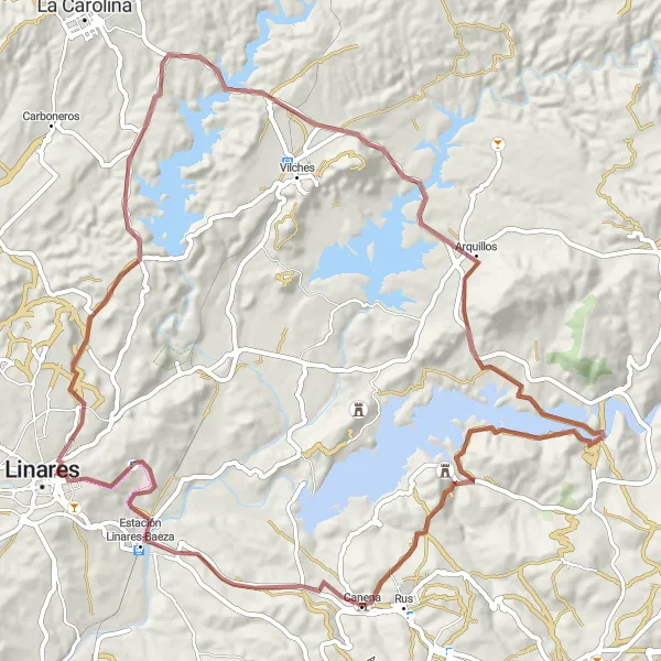 Miniatua del mapa de inspiración ciclista "Ruta de Grava de Arquillos" en Andalucía, Spain. Generado por Tarmacs.app planificador de rutas ciclistas