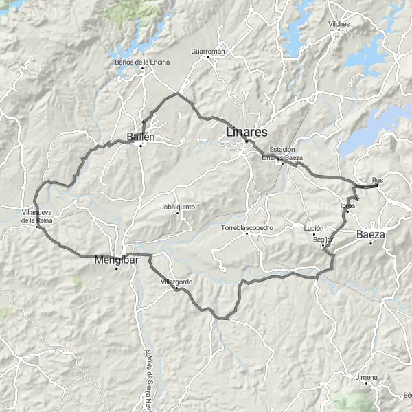 Miniatua del mapa de inspiración ciclista "Ruta de Carretera de Linares" en Andalucía, Spain. Generado por Tarmacs.app planificador de rutas ciclistas