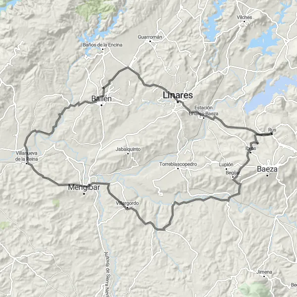 Miniatuurkaart van de fietsinspiratie "Wegroute van Canena naar Linares via Torrequebradilla en Mengíbar" in Andalucía, Spain. Gemaakt door de Tarmacs.app fietsrouteplanner