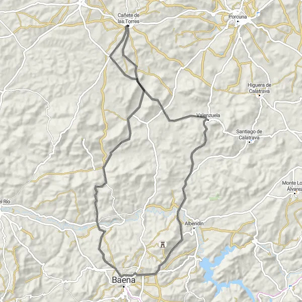 Miniatura mapy "Przejażdżka do malowniczej miejscowości Baena" - trasy rowerowej w Andalucía, Spain. Wygenerowane przez planer tras rowerowych Tarmacs.app