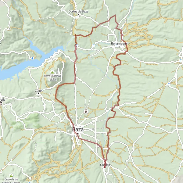 Miniatuurkaart van de fietsinspiratie "Gravelfietsen Caniles Paleis van los Enríquez Route" in Andalucía, Spain. Gemaakt door de Tarmacs.app fietsrouteplanner