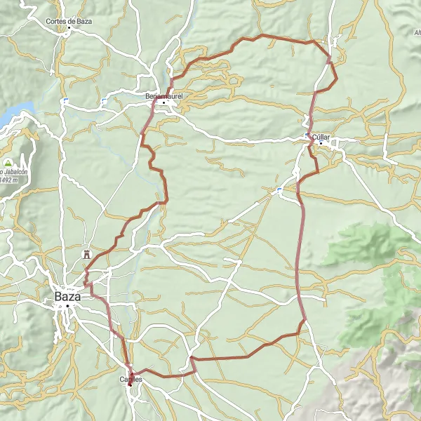 Miniature de la carte de l'inspiration cycliste "La Route de Benamaurel et La Jámula" dans la Andalucía, Spain. Générée par le planificateur d'itinéraire cycliste Tarmacs.app