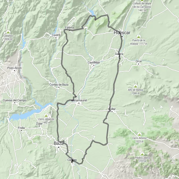 Map miniature of "Huerta Real and La Torre del Alabi Road Route" cycling inspiration in Andalucía, Spain. Generated by Tarmacs.app cycling route planner
