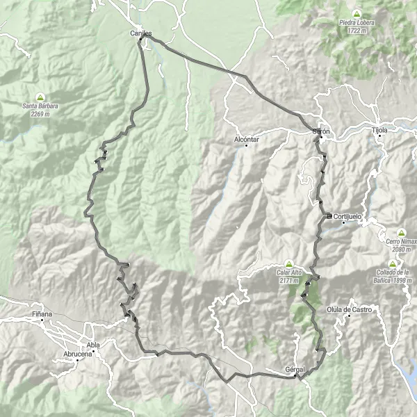 Miniatura mapy "Wyzwanie szosowe w Górach Betyckich" - trasy rowerowej w Andalucía, Spain. Wygenerowane przez planer tras rowerowych Tarmacs.app