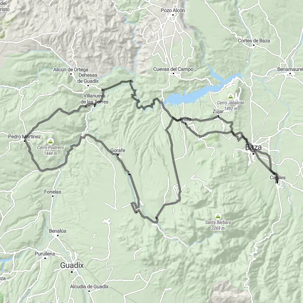 Map miniature of "Palacio de los Enríquez and Gorafe Road Route" cycling inspiration in Andalucía, Spain. Generated by Tarmacs.app cycling route planner