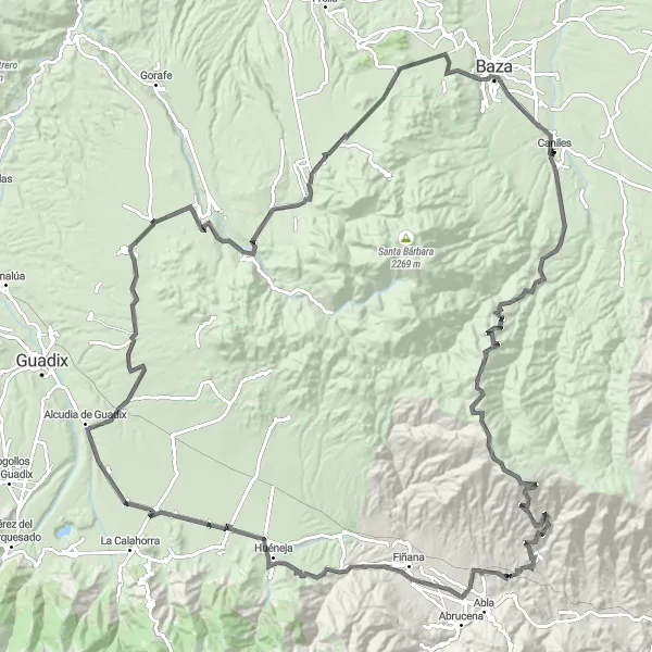 Map miniature of "Sierra de Fiñana Road Challenge" cycling inspiration in Andalucía, Spain. Generated by Tarmacs.app cycling route planner