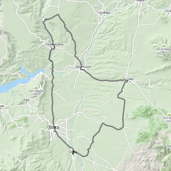 Miniatura mapy "Trasa szosowa przez malownicze tereny Caniles" - trasy rowerowej w Andalucía, Spain. Wygenerowane przez planer tras rowerowych Tarmacs.app