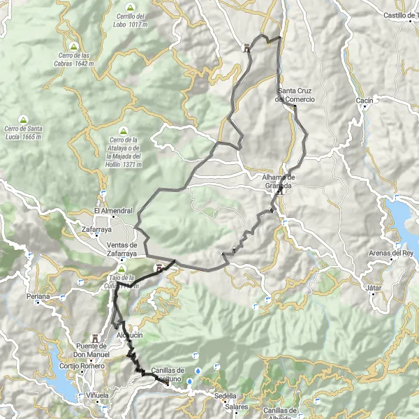 Miniatuurkaart van de fietsinspiratie "Wegroute van Canillas de Aceituno naar Alhama de Granada" in Andalucía, Spain. Gemaakt door de Tarmacs.app fietsrouteplanner