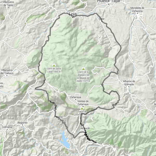 Miniatua del mapa de inspiración ciclista "Ruta en bicicleta de carretera Canillas de Aceituno - Alcaucín" en Andalucía, Spain. Generado por Tarmacs.app planificador de rutas ciclistas