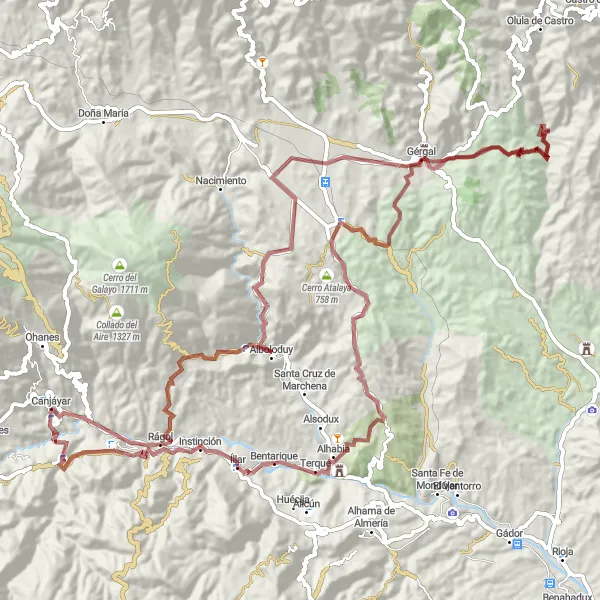 Miniatuurkaart van de fietsinspiratie "Off-road avontuur naar Las Alcubillas Bajas" in Andalucía, Spain. Gemaakt door de Tarmacs.app fietsrouteplanner