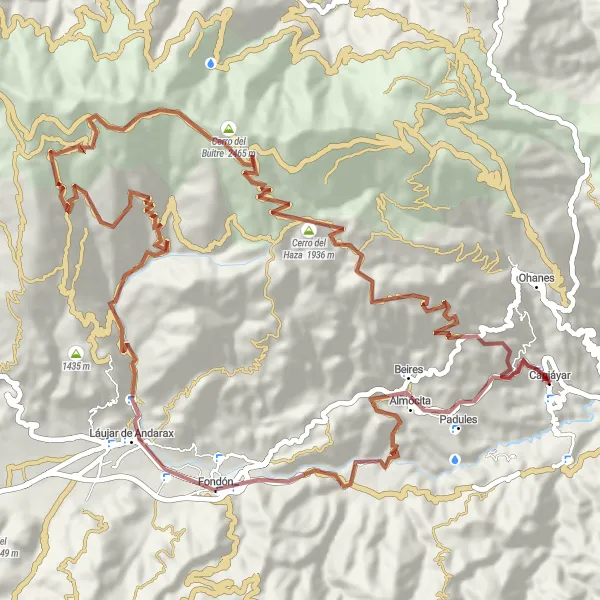 Miniatua del mapa de inspiración ciclista "Ruta de los Picachos de Almería" en Andalucía, Spain. Generado por Tarmacs.app planificador de rutas ciclistas