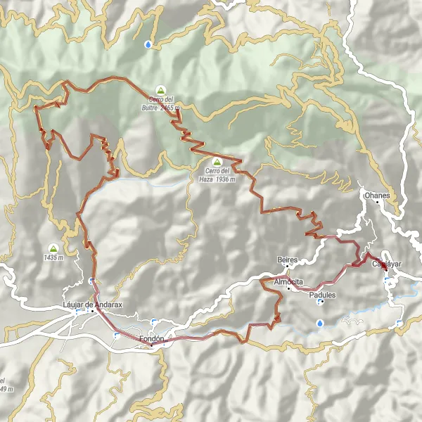 Miniatuurkaart van de fietsinspiratie "Canjáyar - Cerro de la Yedra" in Andalucía, Spain. Gemaakt door de Tarmacs.app fietsrouteplanner