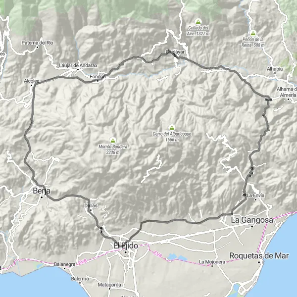Miniatura della mappa di ispirazione al ciclismo "Andalucía Road Cycling Adventure" nella regione di Andalucía, Spain. Generata da Tarmacs.app, pianificatore di rotte ciclistiche