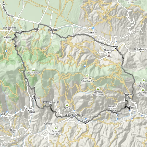 Map miniature of "Alpujarra Hidden Gems" cycling inspiration in Andalucía, Spain. Generated by Tarmacs.app cycling route planner