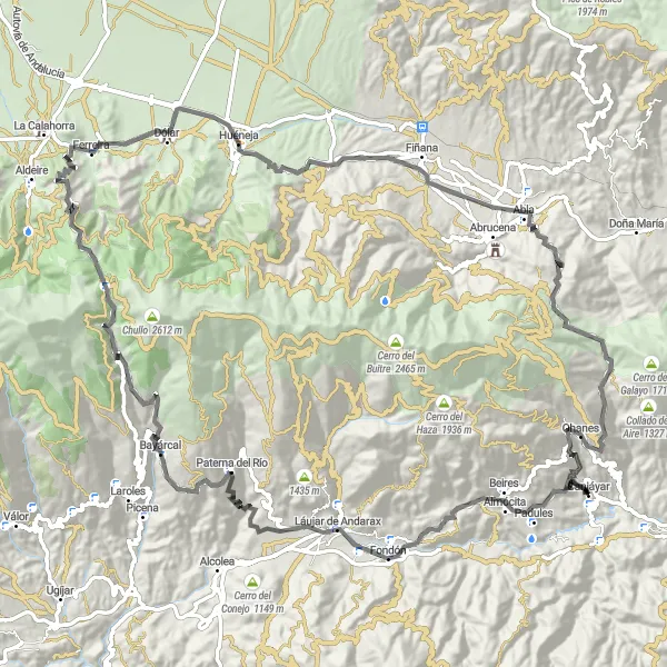 Miniatuurkaart van de fietsinspiratie "Canjáyar - Puerto de la Ragua" in Andalucía, Spain. Gemaakt door de Tarmacs.app fietsrouteplanner