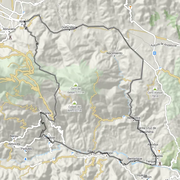Miniatua del mapa de inspiración ciclista "Ruta de las Cumbres" en Andalucía, Spain. Generado por Tarmacs.app planificador de rutas ciclistas