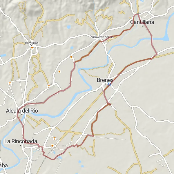 Miniaturní mapa "Gravel Cyklotrasa okolo Cantillany" inspirace pro cyklisty v oblasti Andalucía, Spain. Vytvořeno pomocí plánovače tras Tarmacs.app
